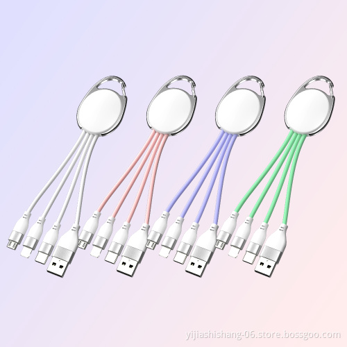 2021 Promotional Gift LED USB Charging Cable Custom Type C Fast Macaron Keychain Multi 3 in1 Fast USB Charging Cable